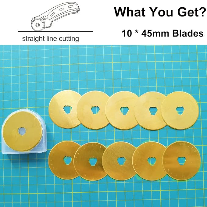 45mm Rotary Cutter Blades 10-Pack Replacement Blades Fits Fiskars, OLFA for Quilting Scrapbooking Sewing Arts & Crafts Sharp and Durable Cutter Blade