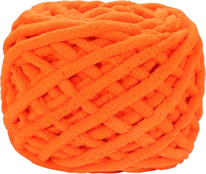 Plush Chenille Chunky Yarn for Crocheting 100g(54.6yd) - Bulky Thick Fluffy Yarn for Knitting- Soft Velvet for Baby, Blanket Knitting Blanket Yarns- Amigurumi Yarns(Orange)
