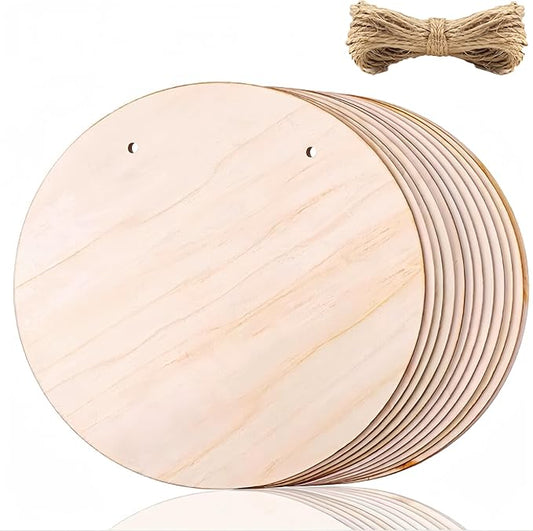 10 Pack Blank Unfinished Round Wood DIY Crafts Signs 2mm Basswood Sheets for Laser Cutting 12 Inch Wooden Door Hanger Sign DIY Painting Halloween