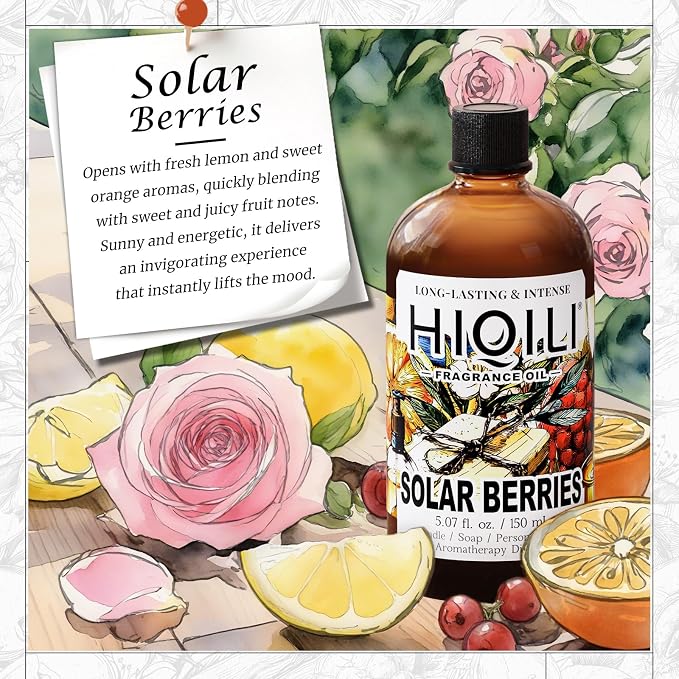 HIQILI Solar Berries Fragrance Oil - Perfect for Making Candles, Bath Bombs, Perfume, Reed Diffuser Oil Refill, Home & Office - 5.07 Fl Oz (Pack of 1)