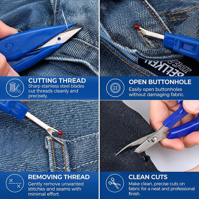 CampTek Seam Ripper & Thread Remover Kit - Professional Ergonomic Stitch Cutter Tools for Quilting, Leather, Denim, Cross Stitch | Sewing Supplies with Patch Remover, Durable Sewing Kit Tools (Blue)