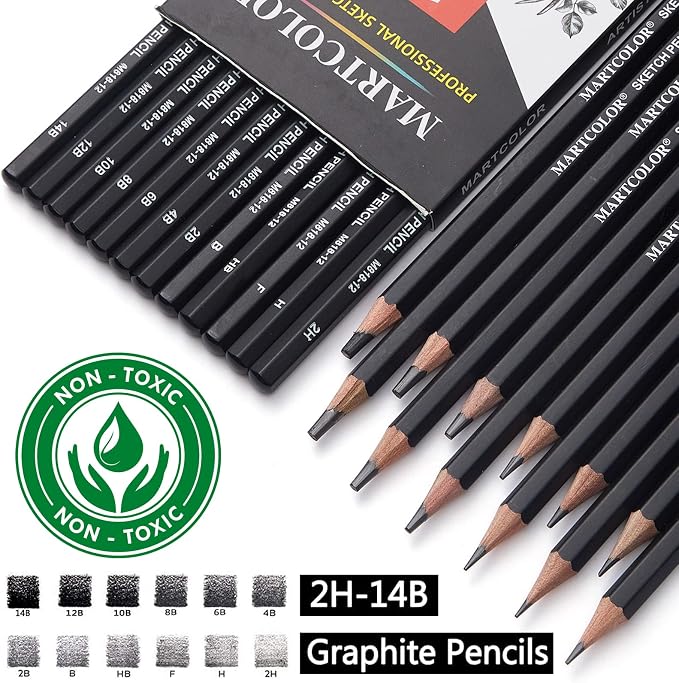 MARTCOLOR Drawing Sketching Pencils Set, 12 Pack Graphite Pencils(14B - 2H) | Ideal for Drawing Art, Sketching, Shading, Artist Pencils for Beginners & Pro Artists