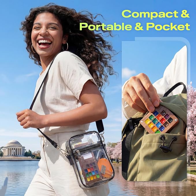 Travel Watercolor Set, 15 Color Portable Watercolor Paint Set