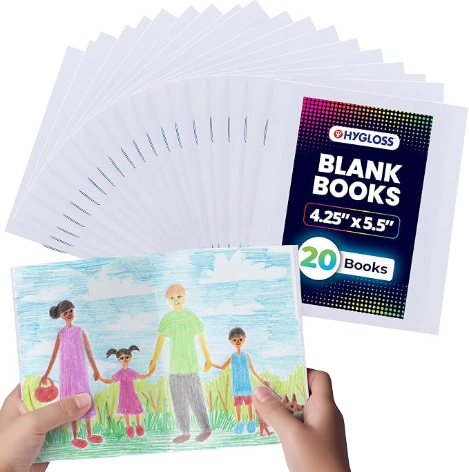 Hygloss Blank Books - Bulk 20 Pack – 4.25" x 5.5" A6 White Paperback Blank Books for Kids to Write Stories, Doodle, Arts & Crafts – Plain Drawing Sketchbook, Unlined Journal, Notebook Without Lines