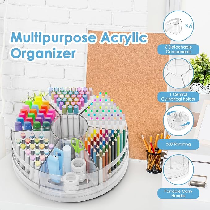 CraftGenes 2 Packs Rotating Clear Acrylic Pen Holder, Marker Organizer