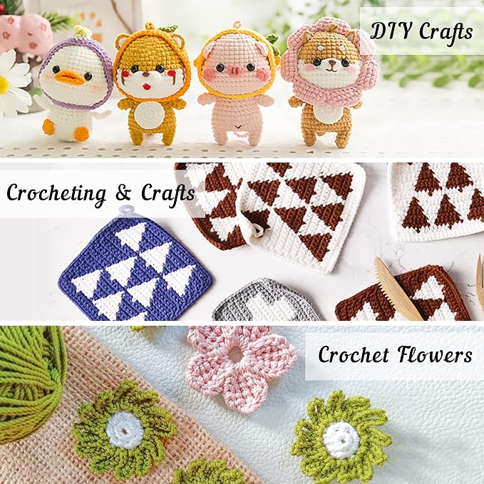 INSCRAFT Crochet Yarn Kit for Beginners Adults, Includes 1650 Yards 30 Colors Acrylic Skeins, User Manual, Hooks, Wine Bag etc, Make Amigurumi & Projects, Starter Set Professionals