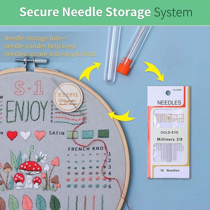 ETSPIL Embroidery Kit for Adults, 2 Hoops, 4K Slow-Mo, Pre-Printed Patterns | Stitch Together. 17 Vibrant Floss, Bound Guide. Needle Minder, Storage Tube, All Tools. No Washing. Relaxing Craft for Women