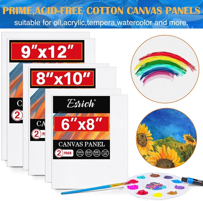 ESRICH 42 PCS Acrylic Paint Canvas Painting Kit with 24 Paints | Acrylic Paint Set, Table Wood Easel, 10 Brushes, 6 Canvas , Painting Supplies for Kids