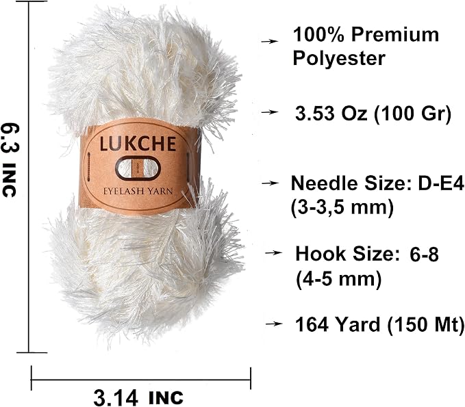 Eyelash Fun Fur Yarn Premium 100% Polyester 164 Yds (150 Mt), 3.53 Oz (100 Gr) Colorful Crochet Yarn Dıy Hand Knitting (Cream, 3 Skein)