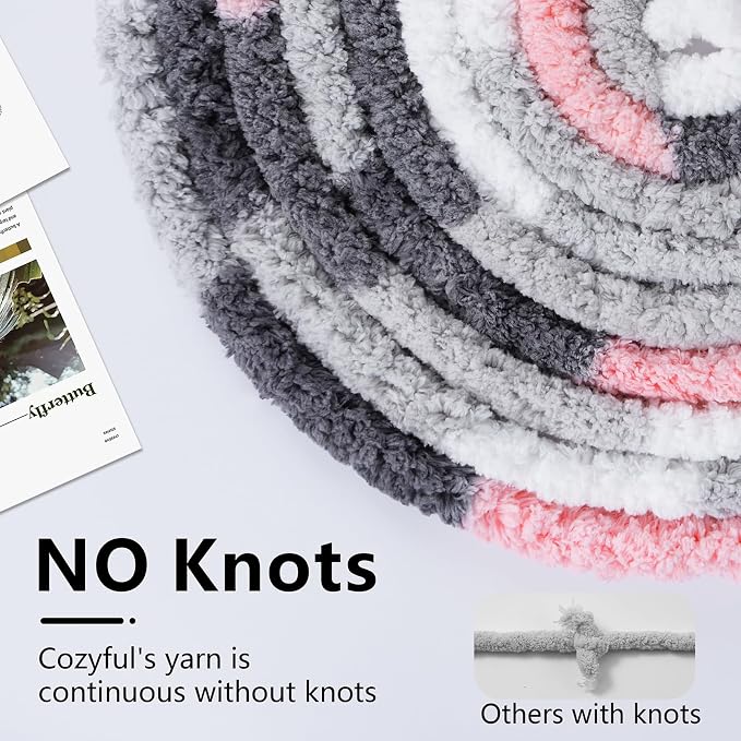 Cozyful Chunky Yarn for Hand Knitting - #10 Chunky Chenille Blanket Yarn, Jumbo Big Thick Chunky Yarns for Crocheting, Tie Dye Bulky Knit Yarns, 8 Skein (20 yds 8 oz Each Skein), Pink & Grey & White