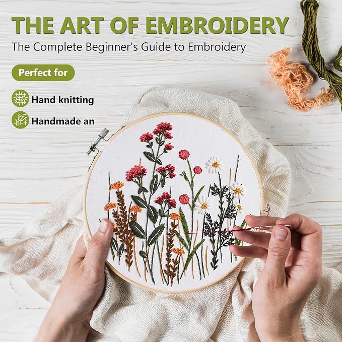 Santune 3 Pack Embroidery Kit for Beginners, Needlepoint Cross Stitch Kits for Adults,Needle Point Sets with Stamped Wild Flower Pattern Stitch Video Tutorial