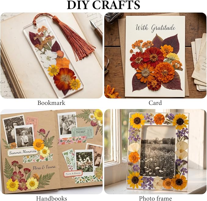 NESCCI 277 Pcs Autumn Dried Flowers for Crafts,Real Nature Dried Flowers for Craft Bulk Dry Flowers Leaves Kit Used for Resin Molds Scrapbooking DIY Art Crafts Candle Soap Making Nails Décor