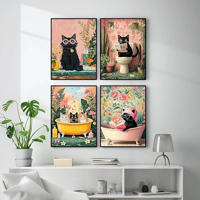 mrpwnle 4 Pack Cat Diamond Art Kits for Adults, Black Cat Diamond Painting