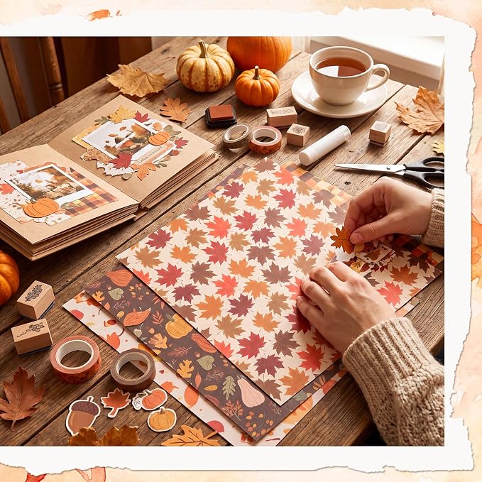 24 Sheets Fall Thanksgiving Scrapbook Paper Double-Sided, 11.4×11.4 Inch