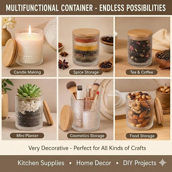 DARJEN 12 Pcs 10 oz Glass Candle Jars with Lids, Candle Tins-Clear | Thick Wall Ribbed Glass, Airtight Wood Lids- The go to candle jar for DIY, thoughtful gifters, growing candle brands