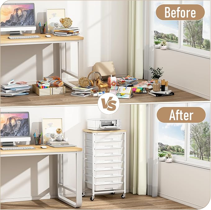 caktraie 8-Drawers Rolling Cart, Craft Storage Utility Cart, White layer