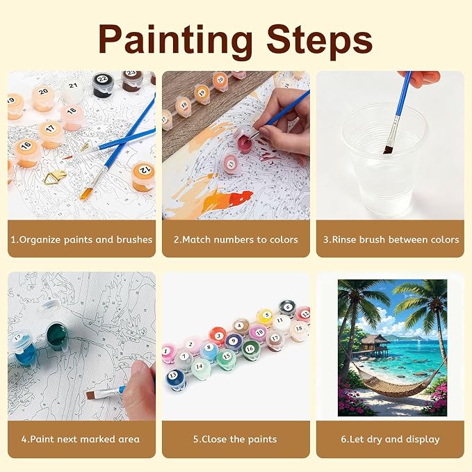 Gemozaic Beach Paint by Numbers Kit for Adults, 16 x 20 Inch, No Frame | Tropical Landscape Paint by Number for Adult, Seaside Palm Trees DIY Acrylic Oil Numbers Painting for Home, Wall Decor, Gift