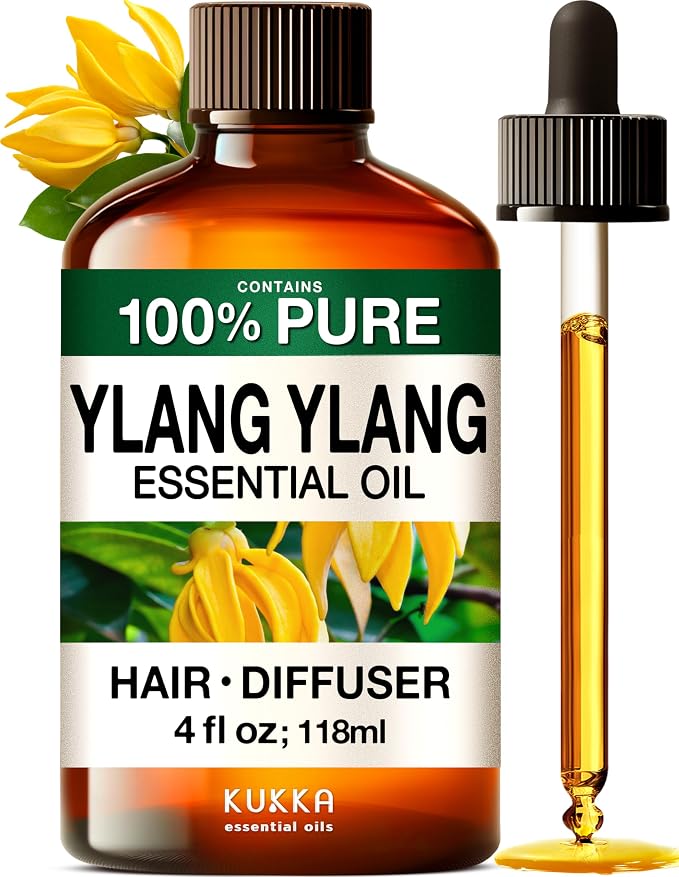 100% Pure Ylang Ylang Essential Oil 4 Fl Oz - for Hair, Skin and Diffuser | Ylang Ylang oil, Undiluted Floral Aroma, Aromatherapy, Perfume Blends, GC/MS Tested, with Dropper, Body and Scalp Care