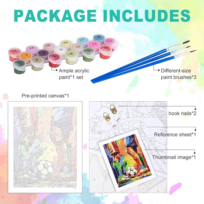 Paint by Numbers Kit for Adults, Soccer Match Number Painting, 16 x 20 Inch | DIY Adult Paint by Number Kit on Canvas for Beginners, without Frame, Sports Wall Decor, Stress Relief Craft Gift