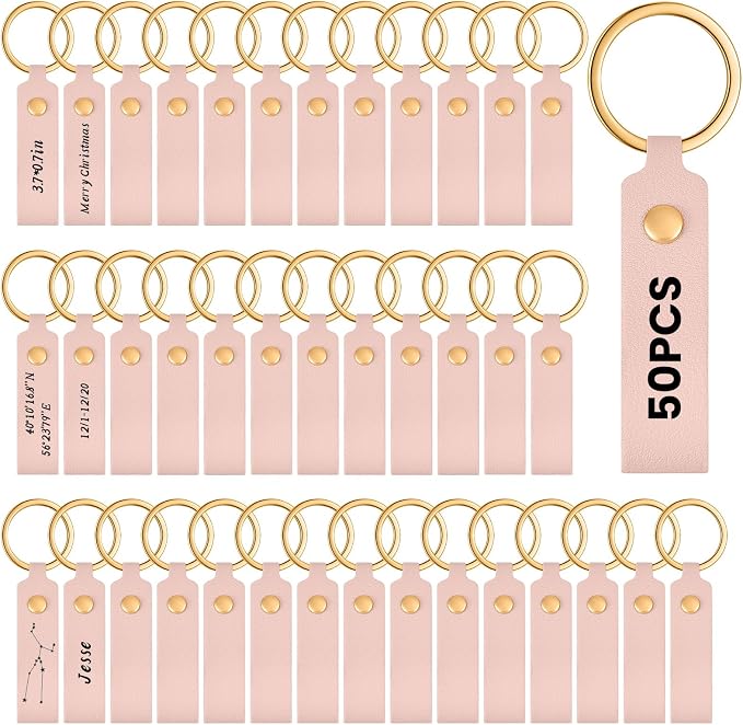 Wavyknot 50 Pcs Leather Keychain Blanks, 3.7 x 0.7 Inches, Pink