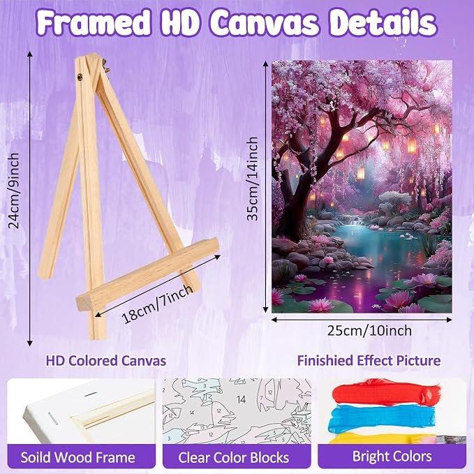 MAXBYE Framed Paint By Numbers Kits for Adults with Wooden Easel, DIY Dream Tree Adult Paint by Number Kits, Oil Acrylic Paintings Kit for Beginners Gift Home Wall Garden Decor 10×14 Inch