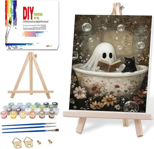 Ausanrl Halloween Paint by Numbers with Frame Wooden Easel - Paint by Number Adult, Halloween Frame Paint by Numbers,Gifts and Home Wall Decor 12x16inch