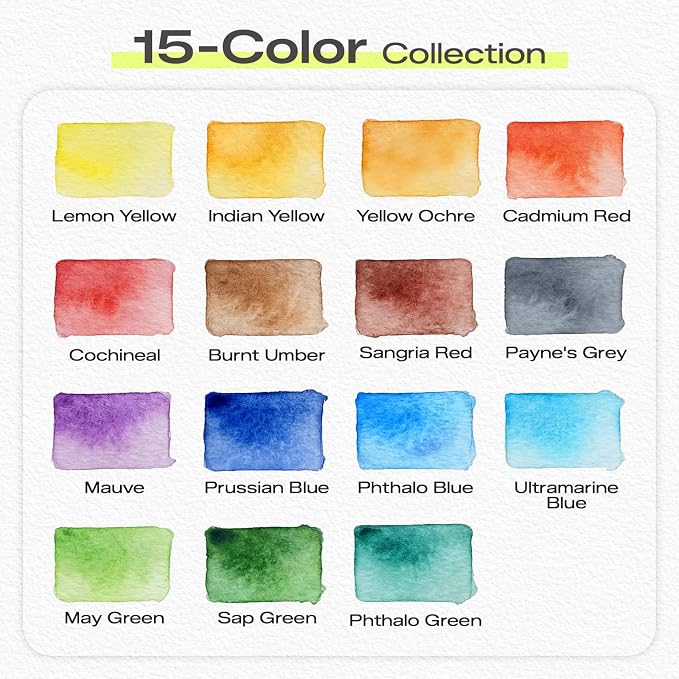 Travel Watercolor Set, 15 Color Portable Watercolor Paint Set