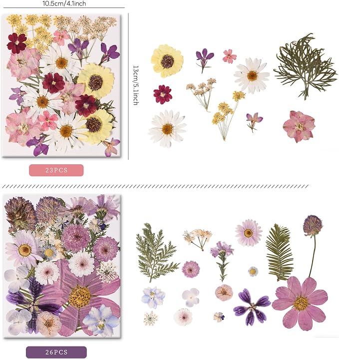 110 PCS Pressed Flowers for Resin Molds, Colorful-e | Real Dried Flower Leaves for Crafts DIY Jewelry Making Dry Flowers for Scrapbooking Soap Candles Making Nails Décor