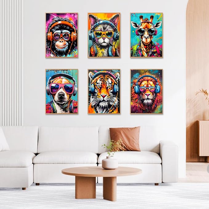 Okarina 6 Pack Paint by Numbers Kit for Adults & Beginners, Animals Designs | Paint by Number Kits on Canvas without Frame, 10x14 Inch, DIY Painting Kit for Home Wall Decor, Gifts for Women & Men