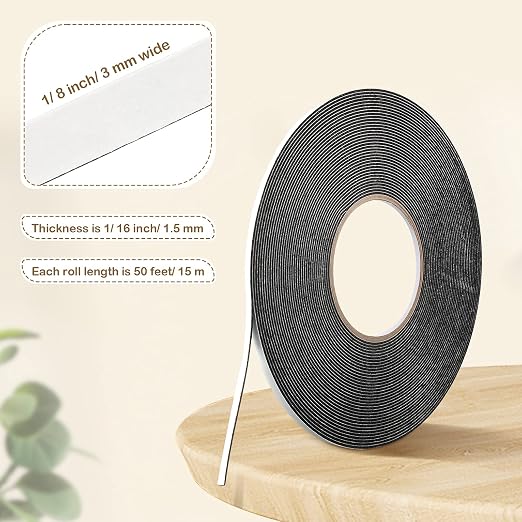 Tatuo 2 Rolls Double Sided Foam Tape for Mounting,1/8 Inch by 50 Feet,Black