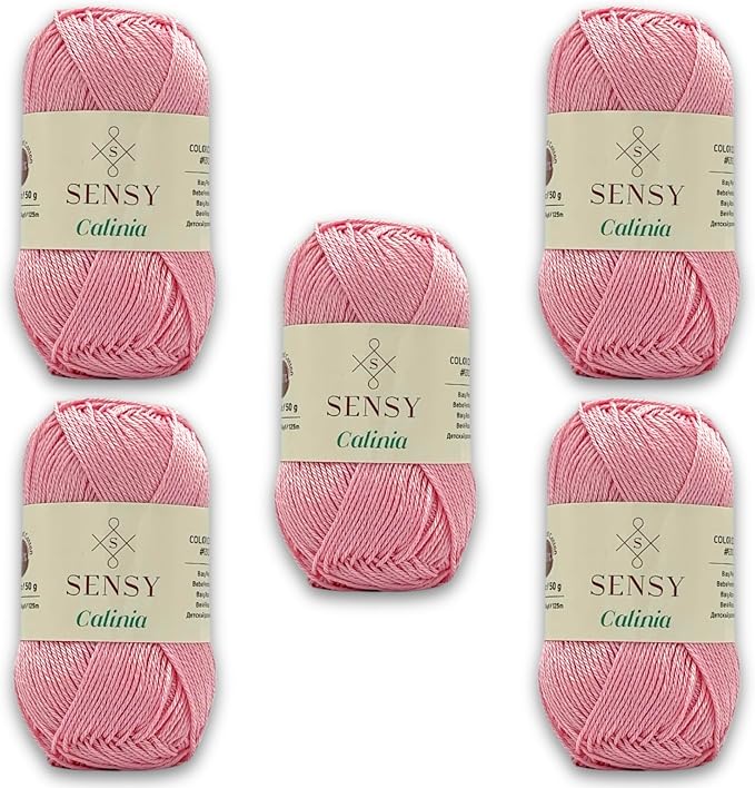 S Sensy Calinia - Mercerized Giza Cotton Yarn, 5 Skein Baby Pink, 131 Yards