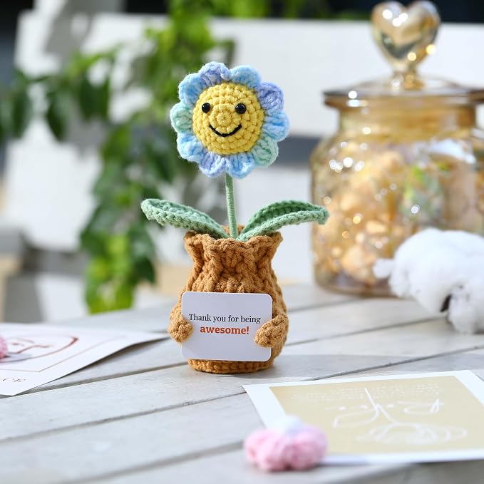 Thank You Crochet Gifts for Coworkers Sunflower Pot – Thank You for Being Awesome! Appreciation Gifts for Women Employee Nurse Secretary Positive Handmade Gift