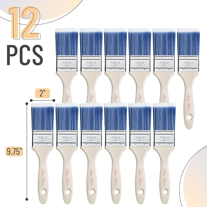 Bates 2-Inch Paint Brushes, 12 Pack - Treated Wood Handle - Stain & Wall Paint Brush