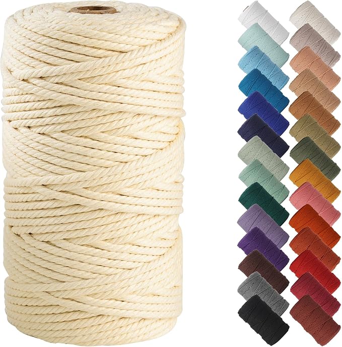 NOANTA Cream Yellow Macrame Cord 4mm x 109yards, Cotton Rope Macrame Yarn | Macrame Rope Supplies, 3 Strand Twisted Cotton Yarn String, Cotton Cord for Wall Hanging, Plant Hangers, Crafts, Knitting