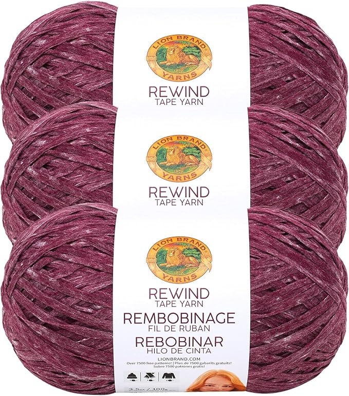 Lion Brand Yarn, Rewind Tape Crochet Yarn, Current Situation Purple, 3 Pack