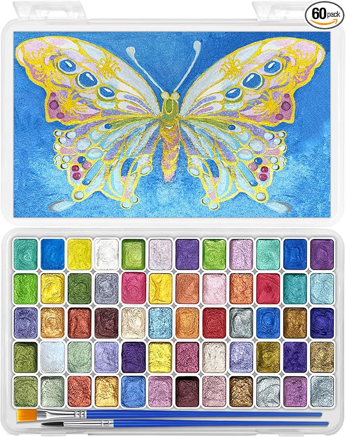 CraftyManor Mini Forestry Shifting Watercolor Painting Set, 60 Color Shifting Watercolor Paint Sets, Shimmer Metallic Watercolor Paints Set, Glitter Watercolor Paint, Solid, Fantasy Forest Style