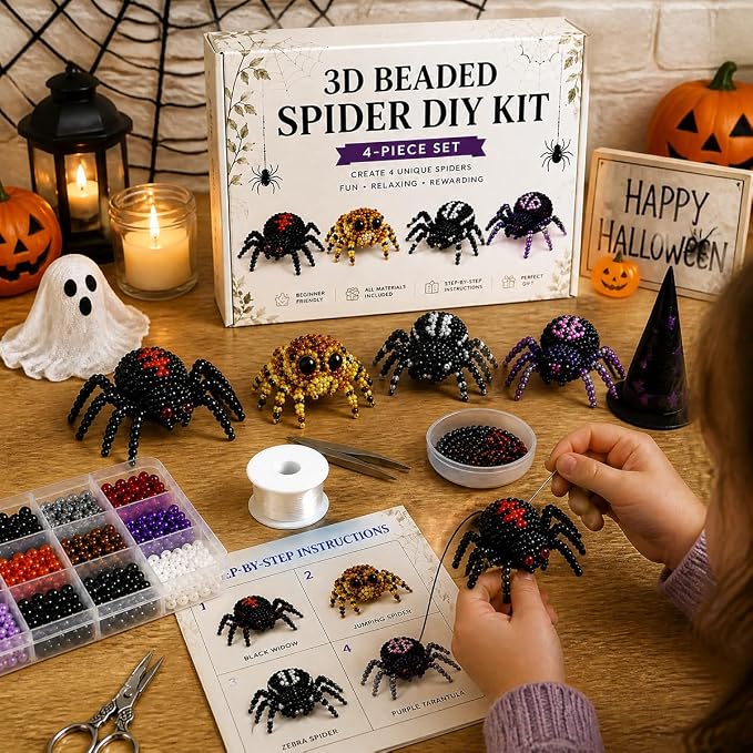 3D Beaded Animal Kit with Instructions,DIY Beading Embroidery Kit,Cute Spider & Animal Beading Craft Handmade Bead Art Mosaic Kit for Adults,Beginners