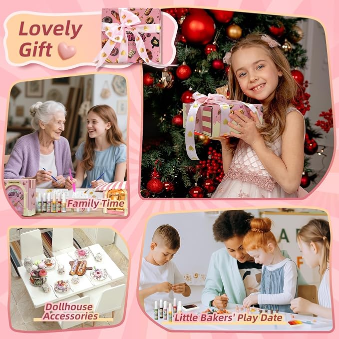 iLAND Craft Sets for Girls Ages 8-12 Creative Clay Bakery Crafting Kit, Fun DIY Arts and Crafts for Kids 8-10, Family Game Night Activities, Cute mini food Tween Girl Toy Birthday Gifts for 9 Year Old