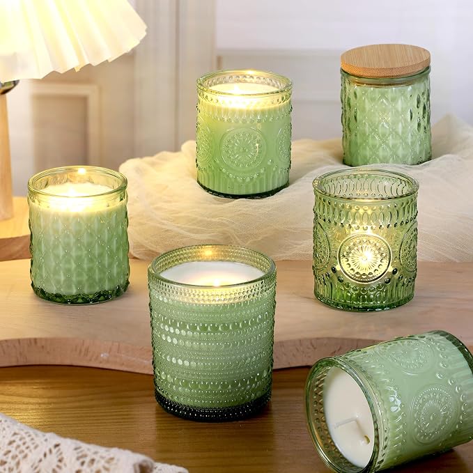12Pack Green Candle Jars - 3 Styles Candle Jar with Lids for Any Décor