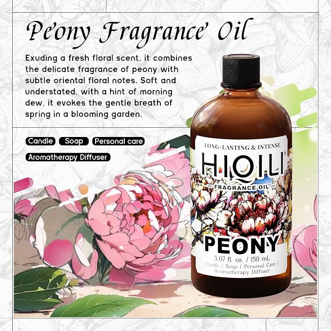 HIQILI Peony Fragrance Oil for Diffuser, Candle & Soap Making - 5.07 Fl Oz