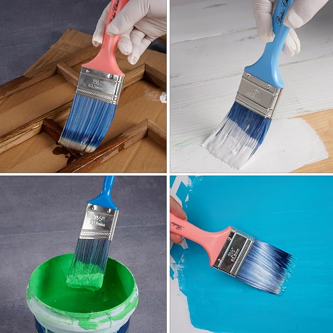 Bates 4 Pack Vibrant Plastic Handle Paint Brushes - Stain & Furniture Brushes for Painting Walls