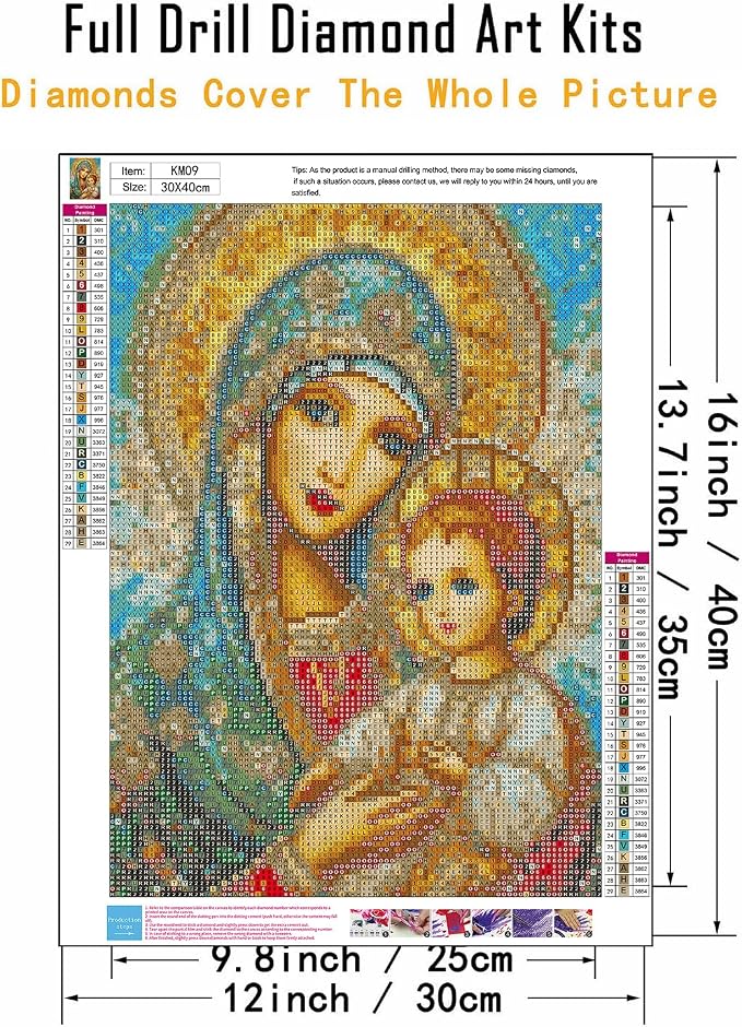 3 Pack Virgin Mary Diamond Art kits for Adults Beginners 12x 16 Inch | 5D Diamond Painting Kit DIY Full Round Drill Paint by Diamonds Dot Gem Art for Adult, Home Wall Decor