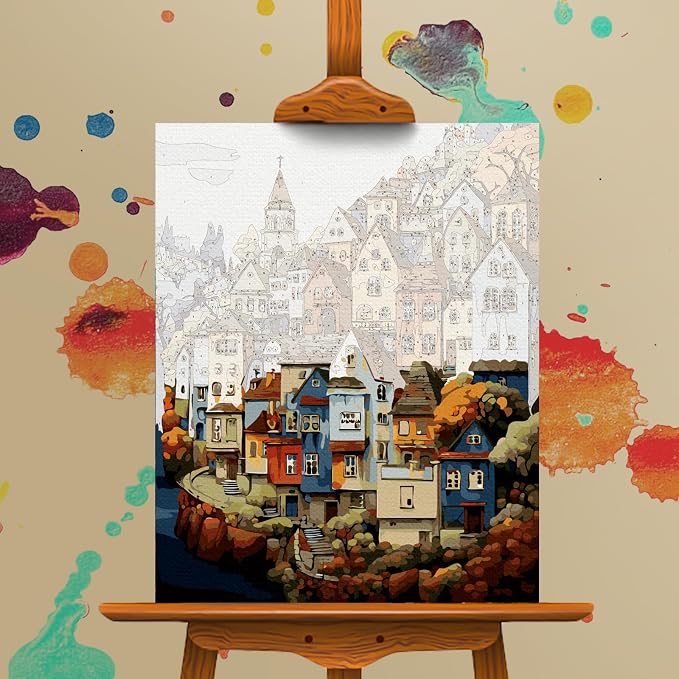 Paint by Numbers Kit for Adults Beginner, Colorful Village, 16x20 Inch