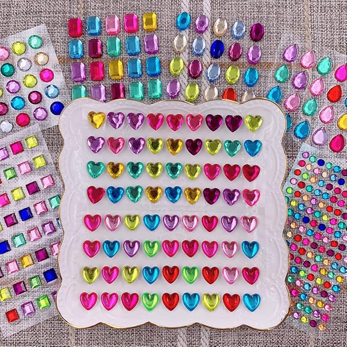 Elwish 365pcs Round Jewels Stickers Gem Stickers Rhinestone for Crafts Sticker Gems Self Adhesive Bling Jewels, Multicolored