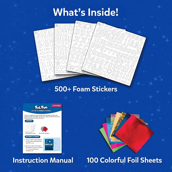 Skillmatics Foil Fun – Letter & Number Stickers, Mess-Free Art | Project Kits, DIY Colorful Creative Activity, Gift for Ages 5, 6, 7, 8, 9, and Up