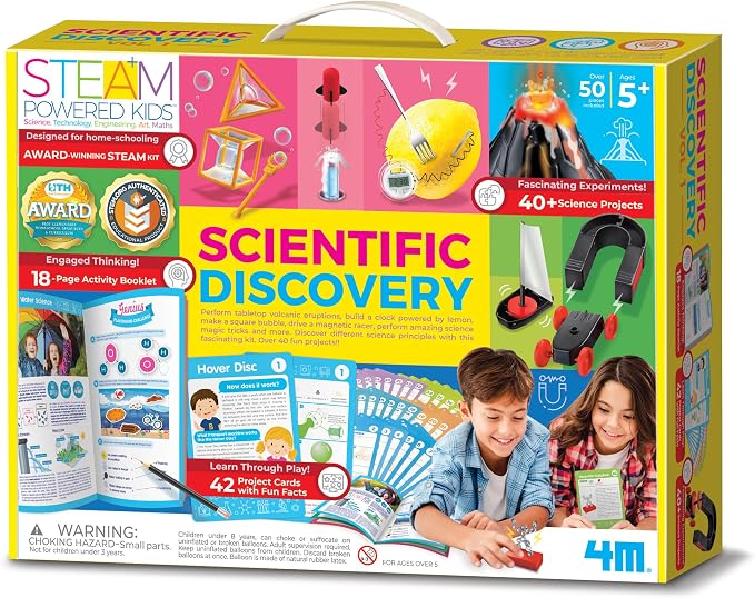 4M Scientific Discovery Kit for Kids Ages 8-12 – Over 50 STEM Experiments in Physics, Chemistry, Magnetism & Bubble Science, Build a Lemon Clock, Volcano, Magnetic Racer, Hover Disc, Educational Gift