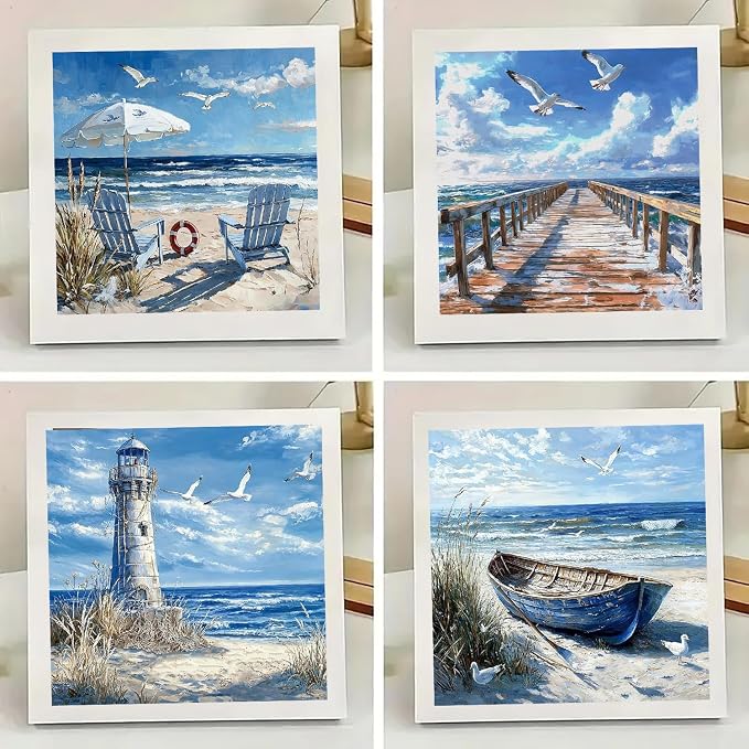 mrpwnle 4 Pack Diamond Art Kits for Adults, Beach Diamond Painting Kits