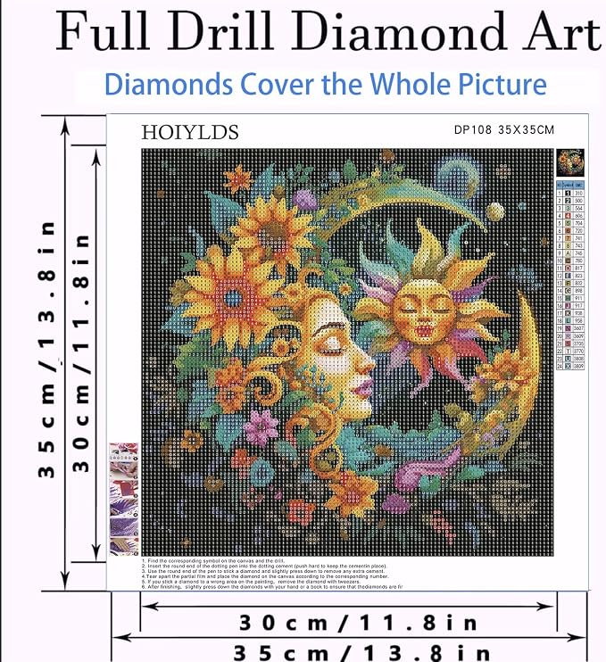 Sun and Moon Diamond Art Painting Kits for Adults - Round Full Drill Diamond Dots Paintings for Beginners, 5D Paint with Diamonds Pictures Gem Art Painting Kits DIY Crafts Project Kits 14x14inch