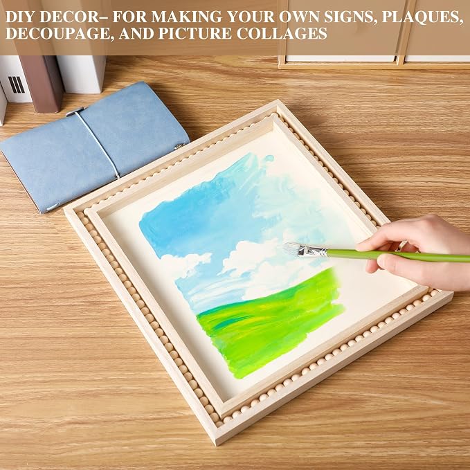 Wenqik 4 Pack Beaded Wood Panels Boho Style Wood Canvas Board Unfinished Wooden Panel Boards for DIY Crafts Painting Pouring Drawing Art Projects(12 x 9 Inch)