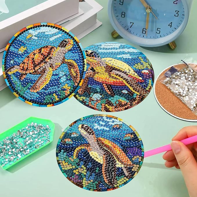 Diamond Art Coasters Kits, 8 Pcs Turtle Diamond Painting Coasters Kits